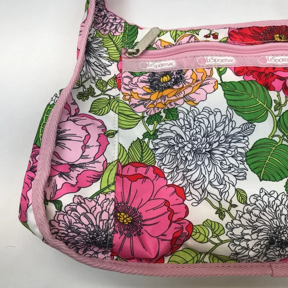 LeSportsac Floral Print Nylon Shoulder Bag Pink White Multi Hobo